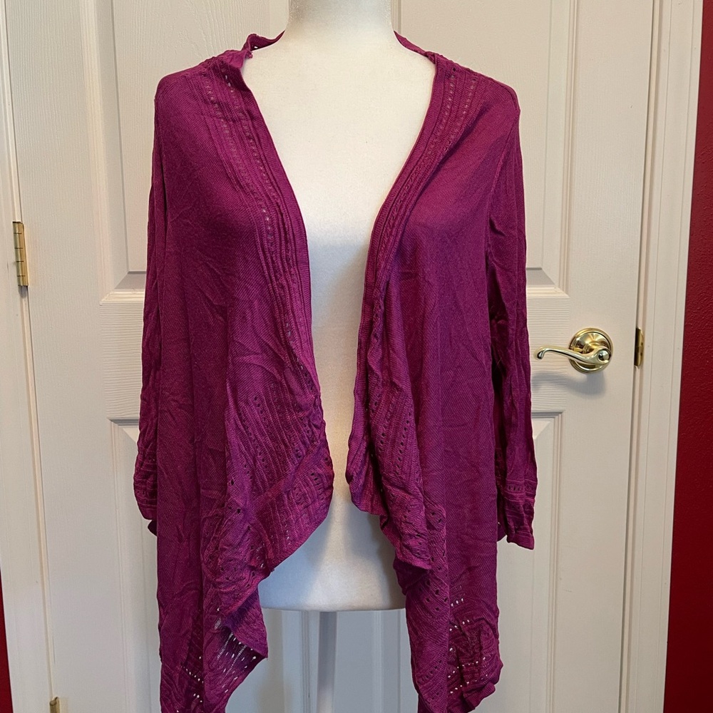 Roz & Ali Purple Cardigan Sweater Asymmetrical Hem